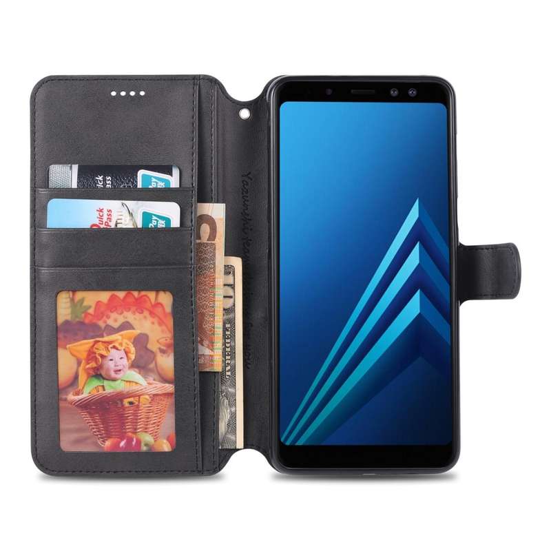 For Galaxy A8 2018 AZNS Calf Texture Magnetic Horizontal Flip PU Leather Case with Holder & Card ...
