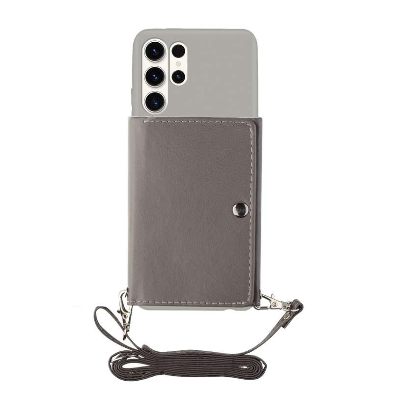 For Samsung Galaxy S23 Ultra 5G Crossbody Lanyard Wallet Card Bag Phone Case(Grey)