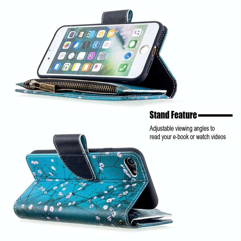 For iPhone 8 & 7 Colored Drawing Pattern Zipper Horizontal Flip Leather Case with Holder & Card S...