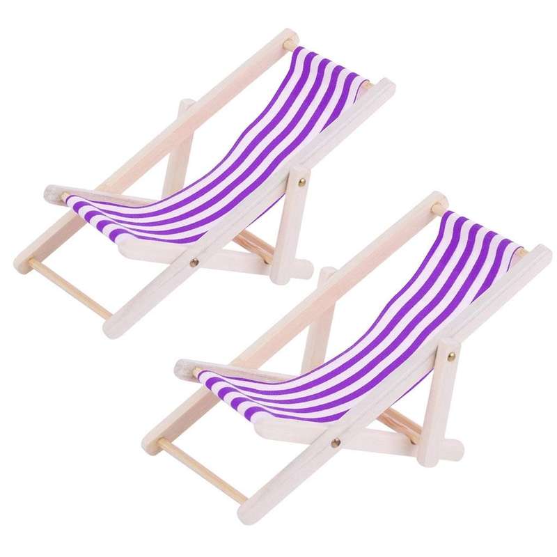 2 PCS 1:12 Beach Lounge Chair Simulation Model Outdoor Beach Scene Shooting Props Can Be Folded(P...