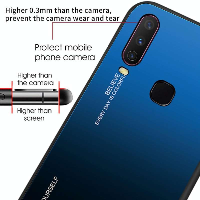 For Vivo Y17 Gradient Color Glass Case(Blue)
