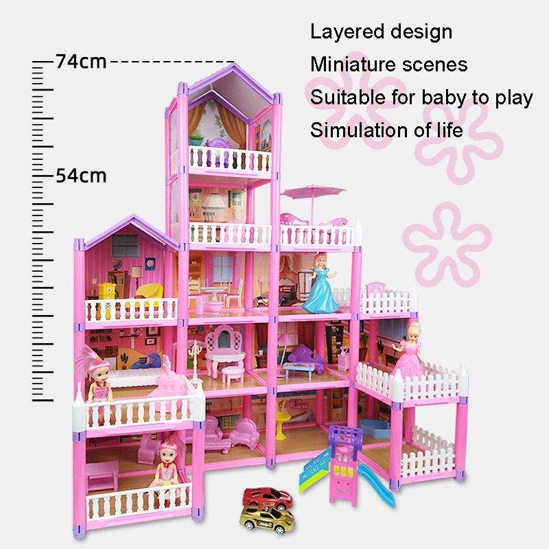 DSJ55-B 214pcs/set Children Passing Domestic Toy Doll House Princess Castle Set Simulation Disgui...