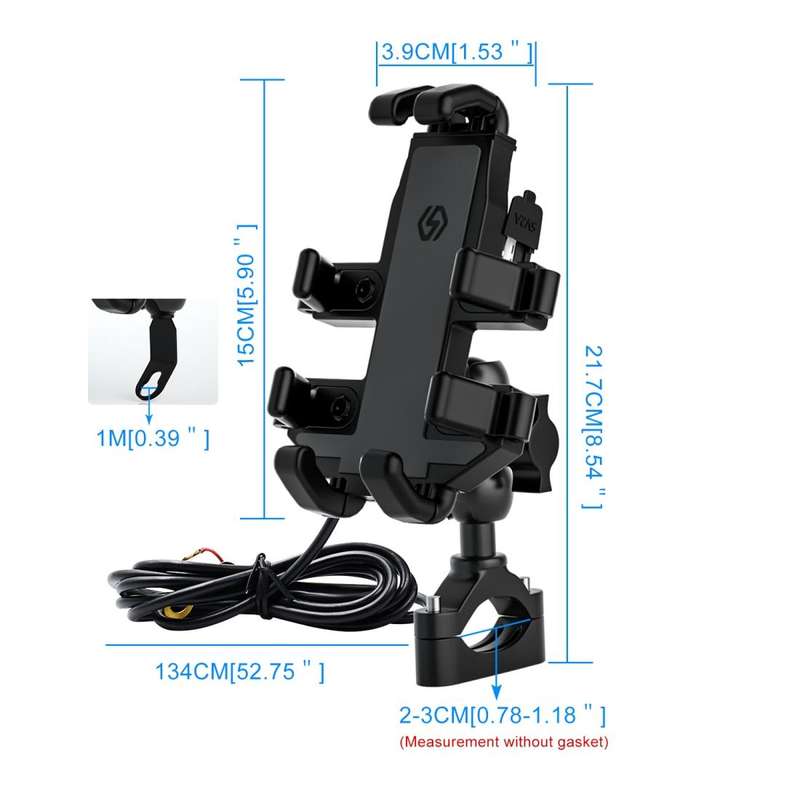 WUPP CS-1098A1 Motorcycle Aluminum Alloy Eight-jaw Mobile Phone Charging Holder with Switch(Black)