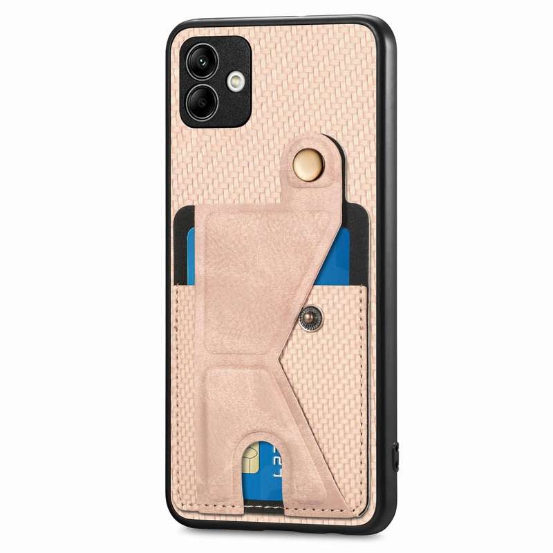 For Samsung Galaxy A04 4G Carbon Fiber Wallet Flip Card K-shaped Holder Phone Case(Khaki)