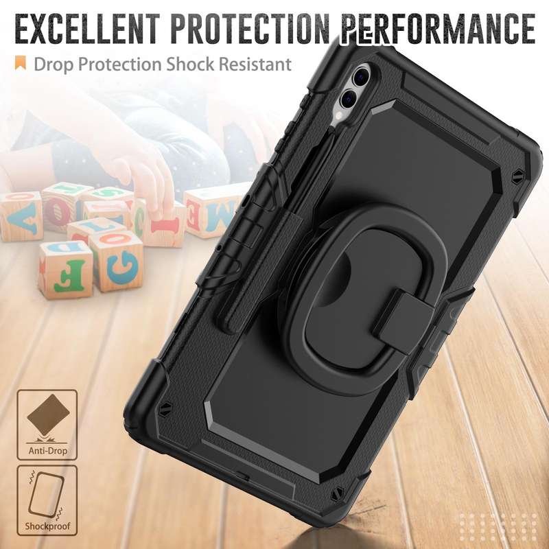 For Samsung Galaxy Tab S9+ D Type Silicone Hybrid PC Tablet Case with Handle Holder(Black)