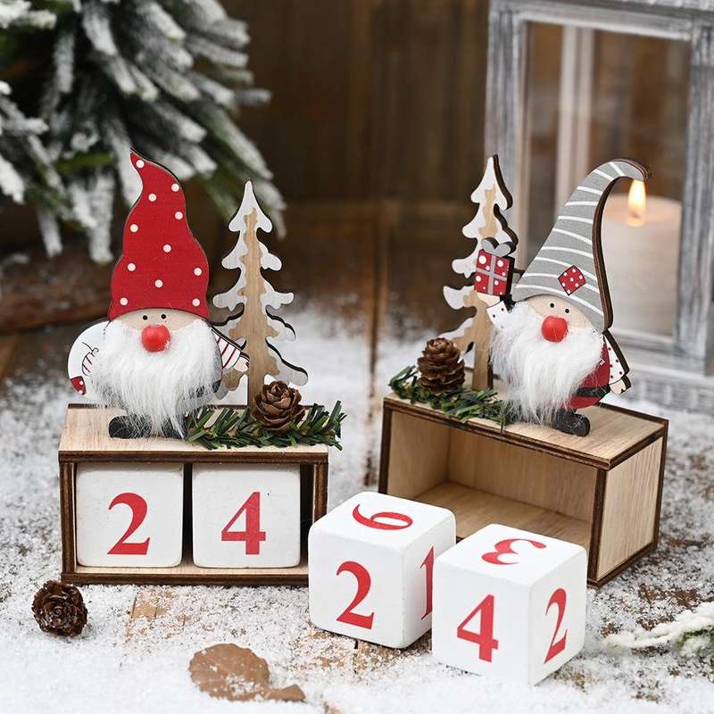 Christmas Wooden Pine Cone Calendar Ornaments Decorative Wooden Calendar Countdown Ornaments(Red ...