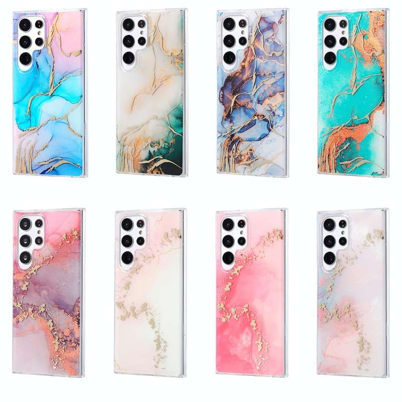 For Samsung Galaxy S22 Ultra 5G Coloured Glaze Marble Phone Case(Pink Grey)