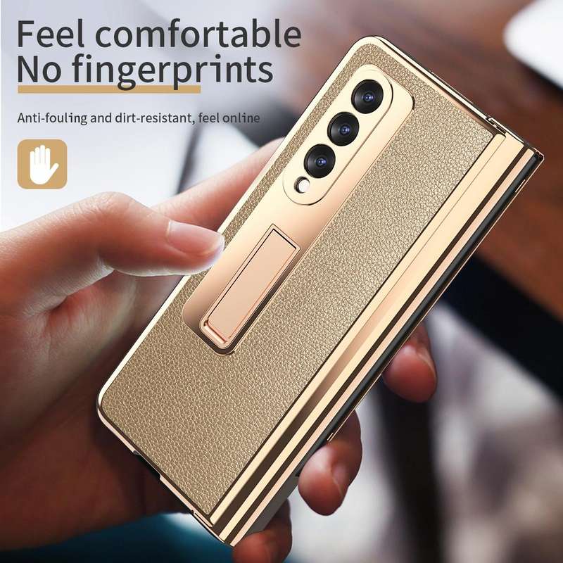 For Samsung Galaxy Z Fold3 Litchi Texture Integrated Electroplating Hinge Flip Phone Case with Pe...