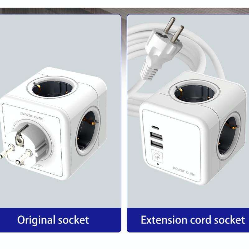 Creative Power Cube Socket Conversion Socket, EU Plug 1.5m Blue+U+ Switch