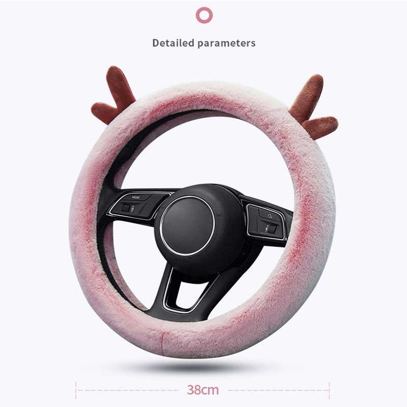 Antler Thick Plush Steering Wheel Cover, Style: D Type (Pink)
