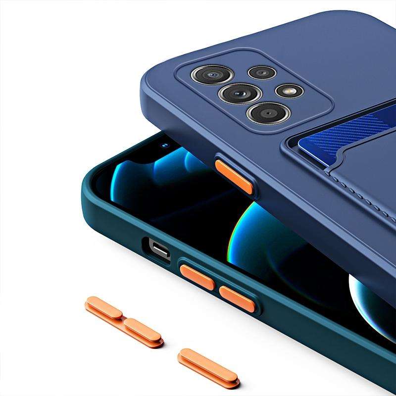 For Samsung Galaxy A73 5G / 4G Skin Feel Card Contrast Color Button TPU Phone Case(Dark Green)