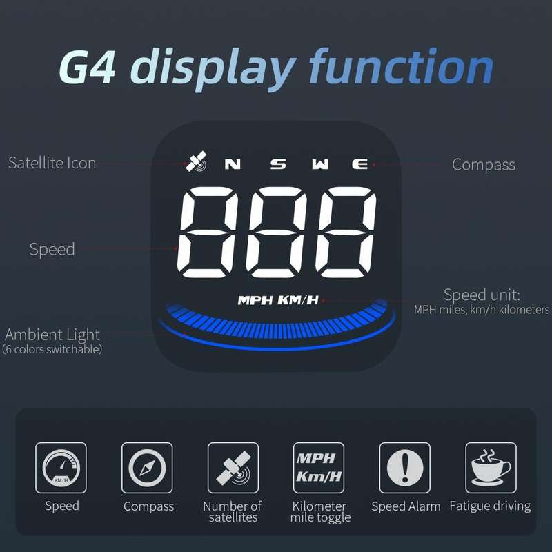 G4 Head Up Display Car Speedometer Smart Digital Alarm Reminder GPS HUD