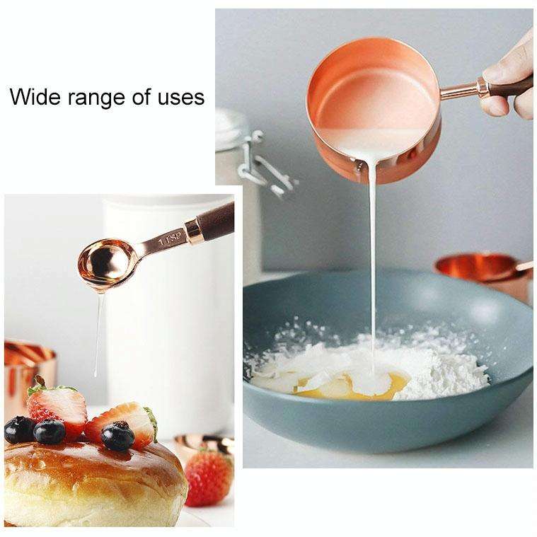 4 PCS / Set Measuring Cup Walnut Handle Copper-Plated Kitchen Baking Tools Bartender Scale Measur...