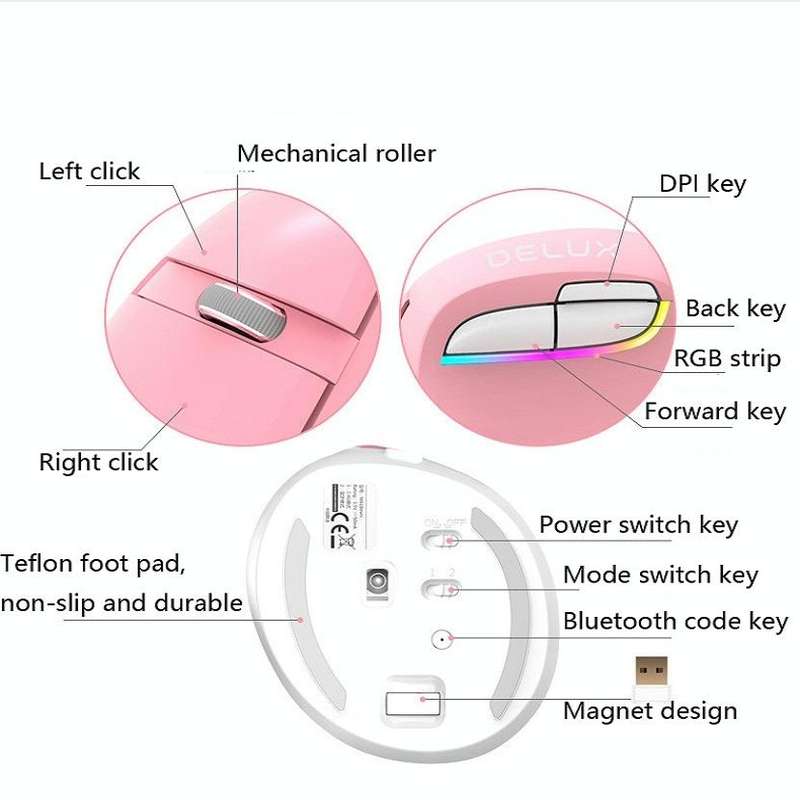DELUX M618Mini Colorful Wireless Luminous Vertical Mouse Bluetooth Rechargeable Vertical Mouse(Co...