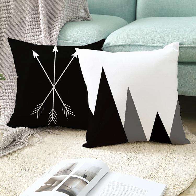 2 PCS Black and White Simple and Modern Geometric Abstract Decorative Pillowcases Polyester Throw...