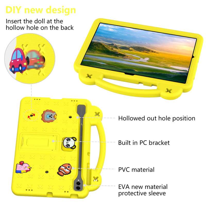 For Samsung Galaxy Tab S9 FE+ 12.4 X610N Handle Kickstand Children EVA Shockproof Tablet Case(Yel...