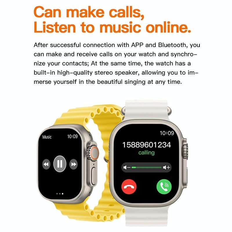 T800 Ultra 1.99 inch Ocean Silicone Band Smart Watch Support Heart Rate / ECG (Orange)