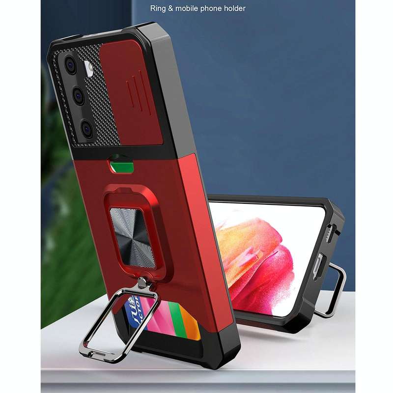 For Samsung Galaxy S21 Sliding Camera Cover Design PC + TPU Shockproof Case with Ring Holder & Ca...