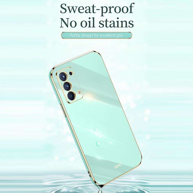 For OPPO Reno5 4G XINLI Straight 6D Plating Gold Edge TPU Shockproof Case(Celestial Blue)