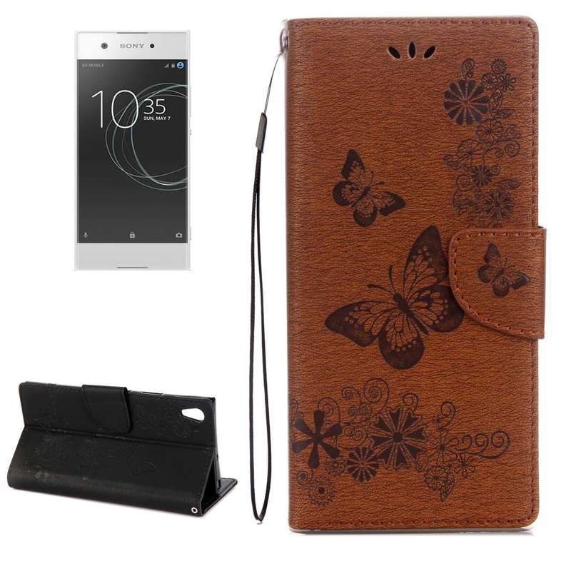 For Sony Xperia XA1 Pressed Flowers Butterfly Pattern Horizontal Flip Leather Case with Holder & ...