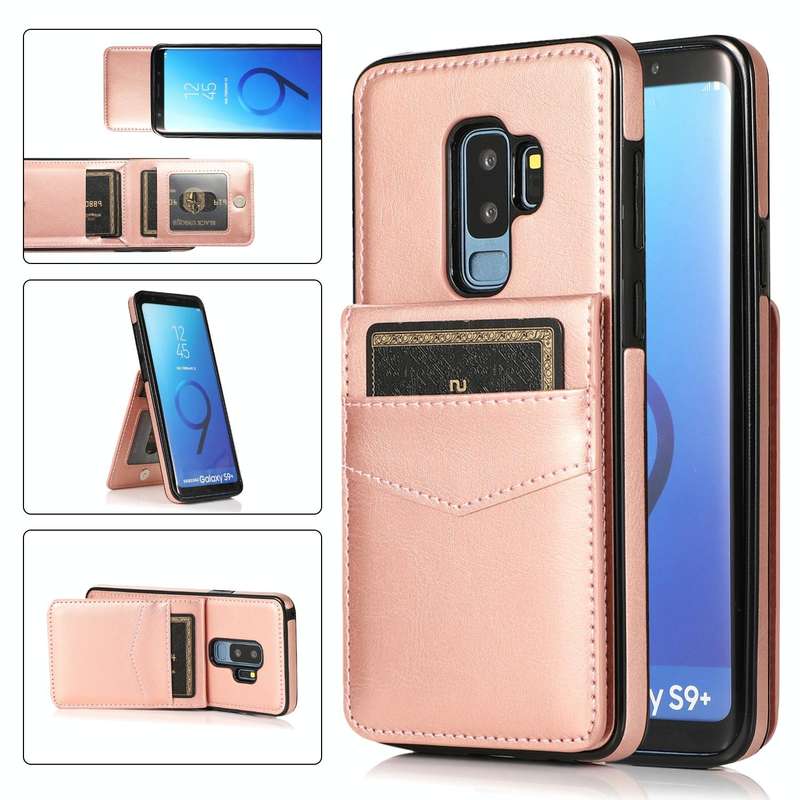For Samsung Galaxy S9 Plus Solid Color PC + TPU Protective Case with Holder & Card Slots(Rose Gold)