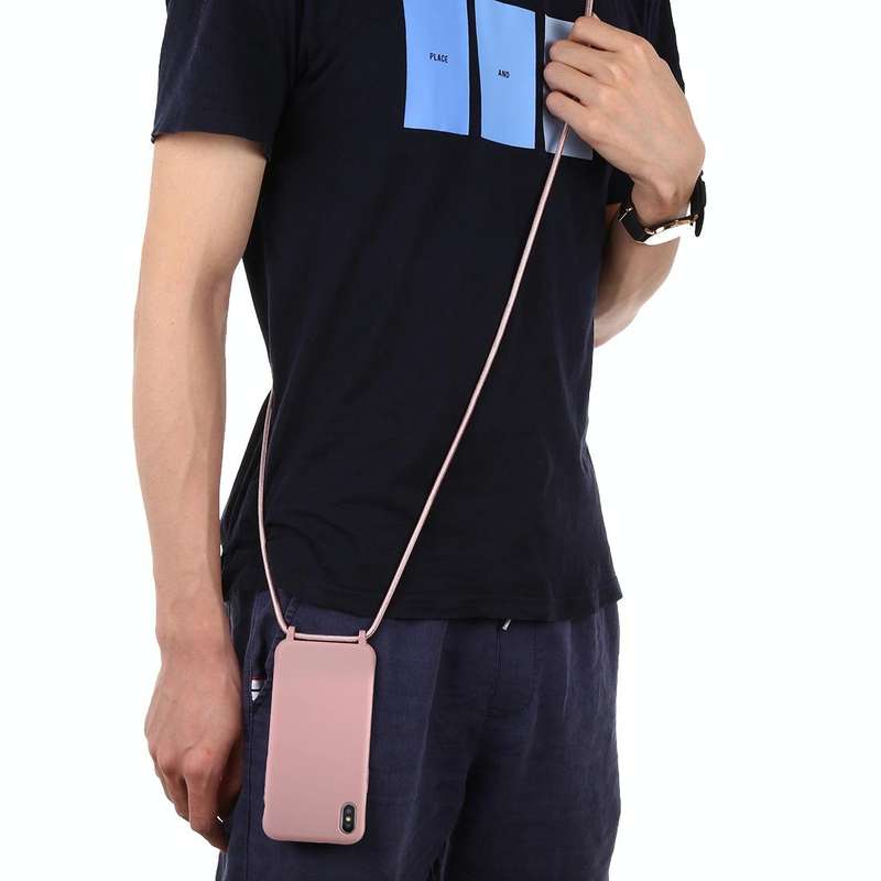 For iPhone XS Max Candy Color TPU Protective Case with Lanyard(Pink)