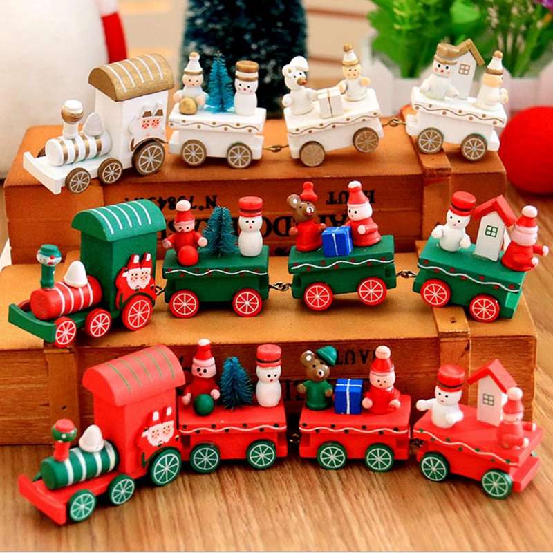 Christmas Dinner Table Decoration, Wooden Trains Children Kindergarten Christmas Decoration Ornam...