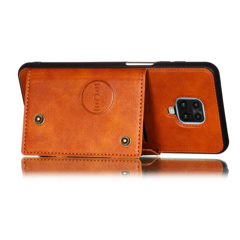 For Xiaomi Redmi Note 9 Pro PU + TPU Shockproof Magnetic Protective Case with Card Slots(Brown)