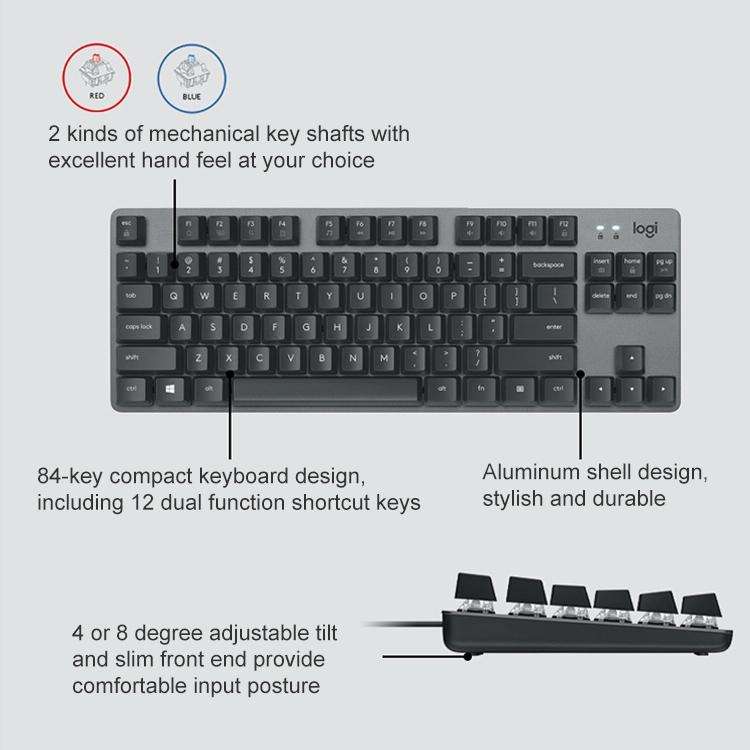 Logitech K835 Mini Mechanical Wired Keyboard, Green Shaft (White)