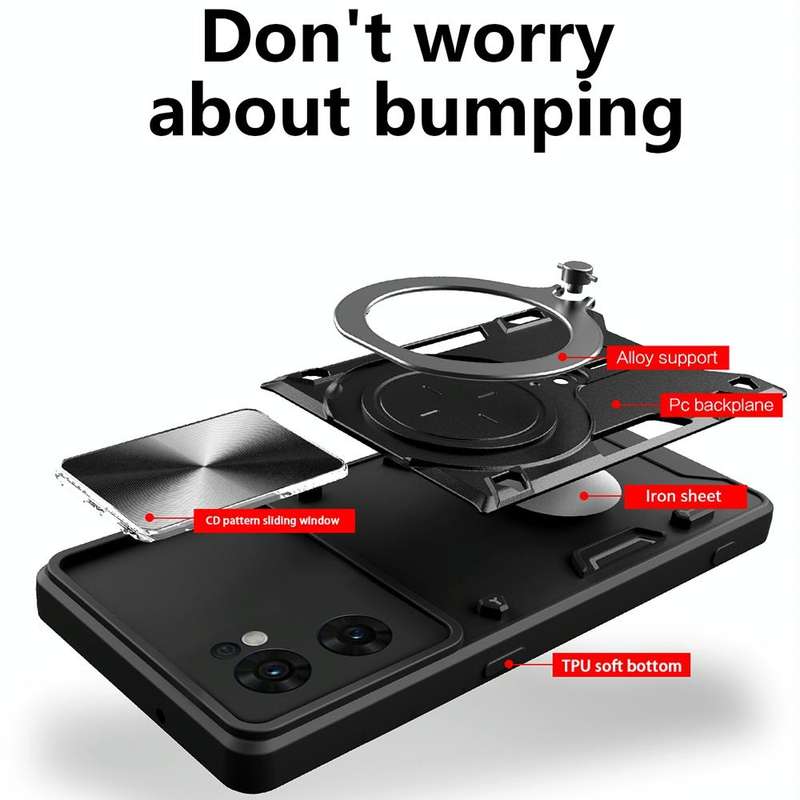 For OPPO Reno7 5G CD Texture Sliding Camshield Magnetic Holder Phone Case(Black)