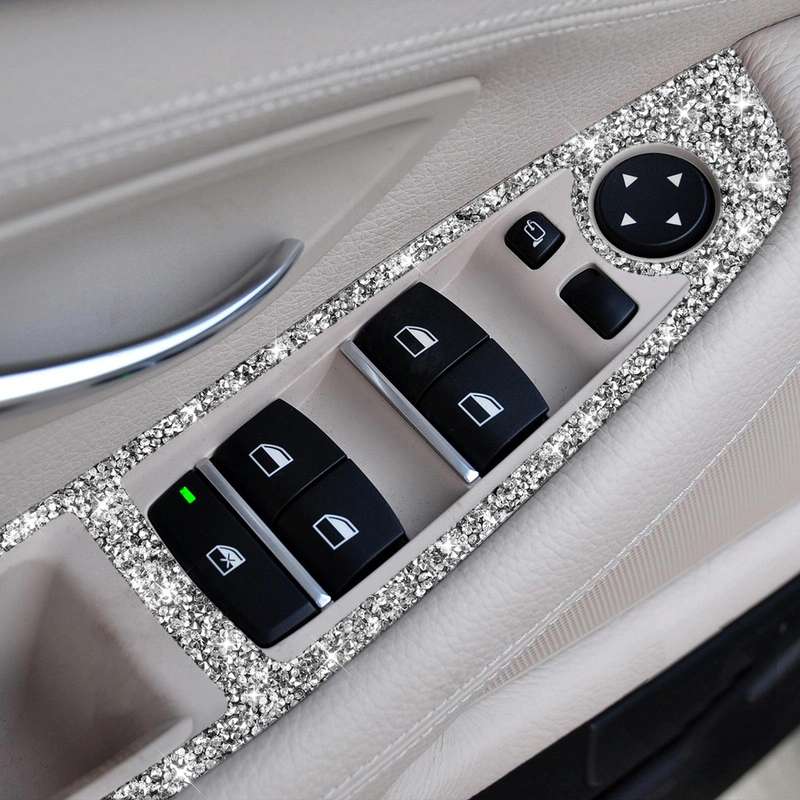 For BMW F10 5 Series 2011-2018 Car Window Lift Switch Diamond Decorative Sticker, Left-hand Drive