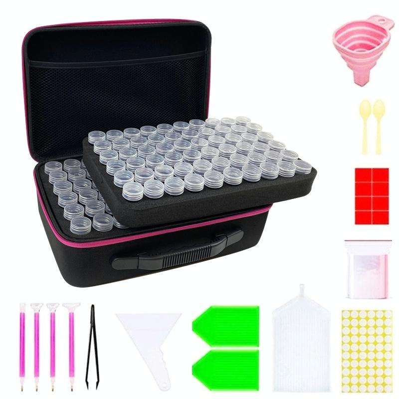 Multifunctional Portable Diamond Painting Tool Set Storage Bag, Style: 120 Grid (Rose Red)