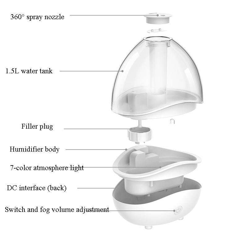 K11 1500ml Transparent Humidifier Household Mute Small Air Purifier Large-Capacity Ultrasonic Hum...
