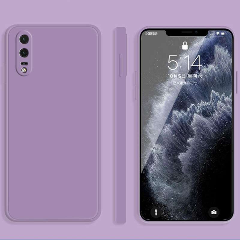 For Huawei P20 Solid Color Imitation Liquid Silicone Straight Edge Dropproof Full Coverage Protec...