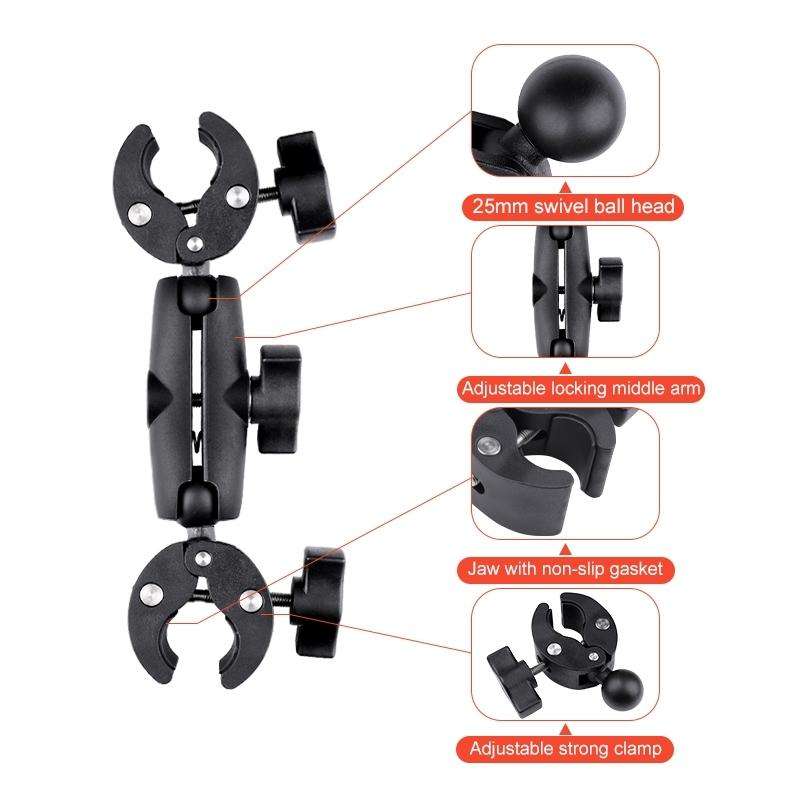 Dual-heads Crab & Single Heads Motorcycle Clamps Handlebar Fixed Mount 3-stage Telescopic Selfie ...