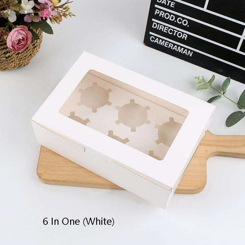 25 PCS Window Cupcake Packaging Box Muffin Cake Box With Inner Support, Specification: 6 In One (...