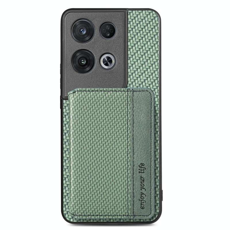 For OPPO Reno 8 Pro Carbon Fiber Magnetic Card Bag Phone Case(Green)