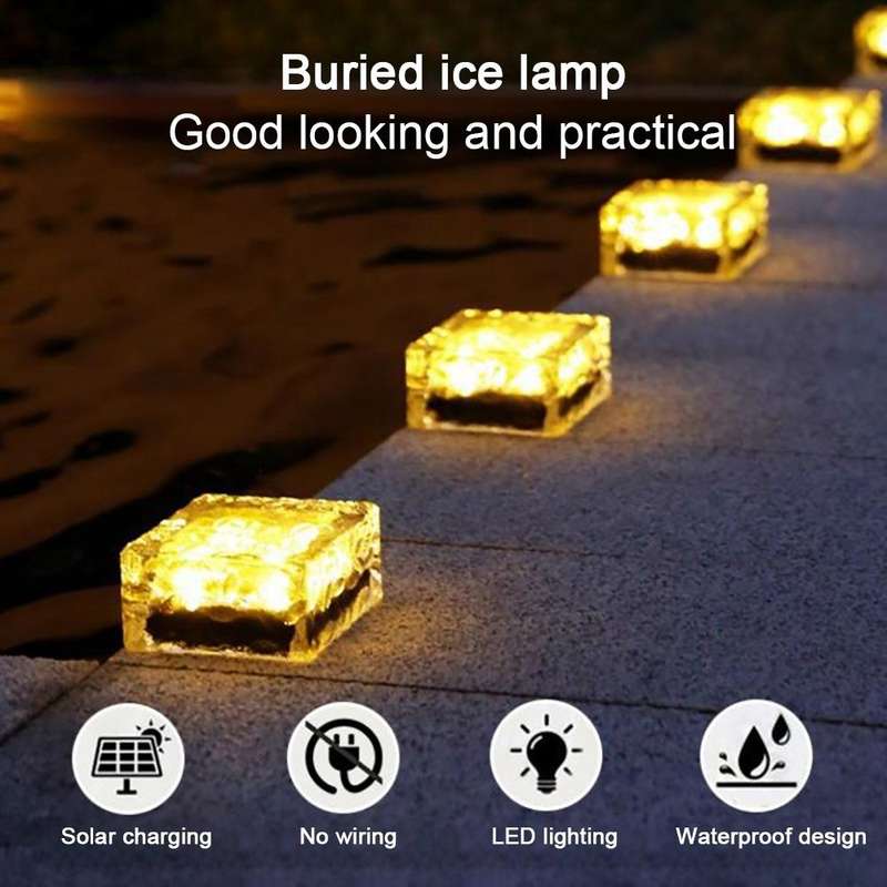 Solar Powered Square Tempered Glass Outdoor LED Buried Light Garden Decoration Lamp IP55 Waterpro...