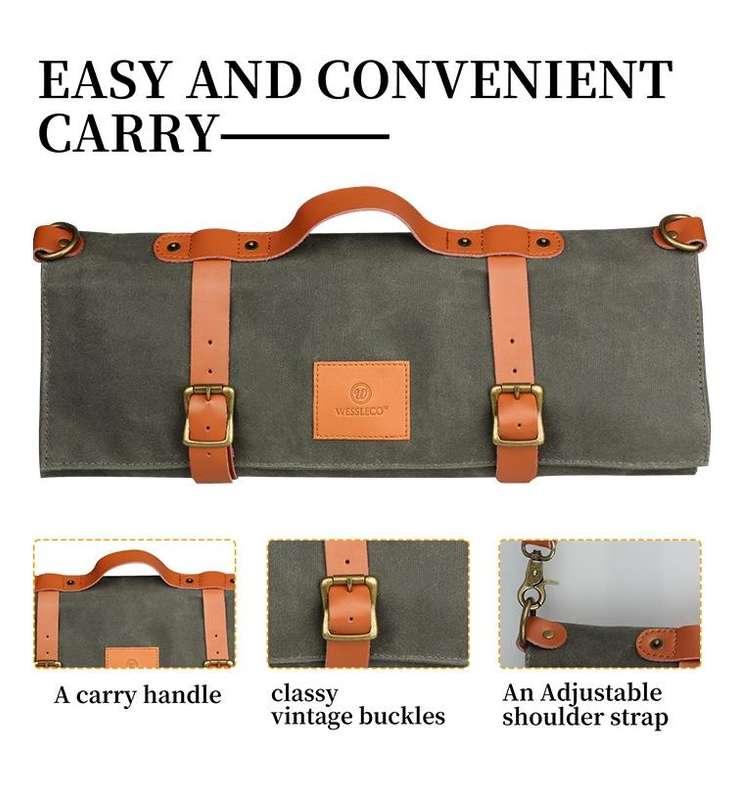 WESSLECO Canvas Roll Chef Knife Storage Bag(Army Green)