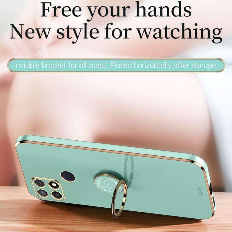 For OPPO A15 XINLI Straight 6D Plating Gold Edge TPU Shockproof Case with Ring Holder(Celestial B...