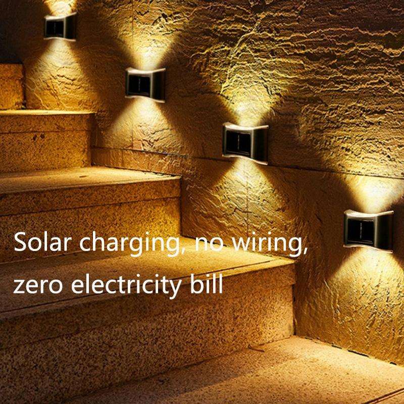6 LED Solar Outdoor Garden Stainless Steel Wall Lamp(Color Light)