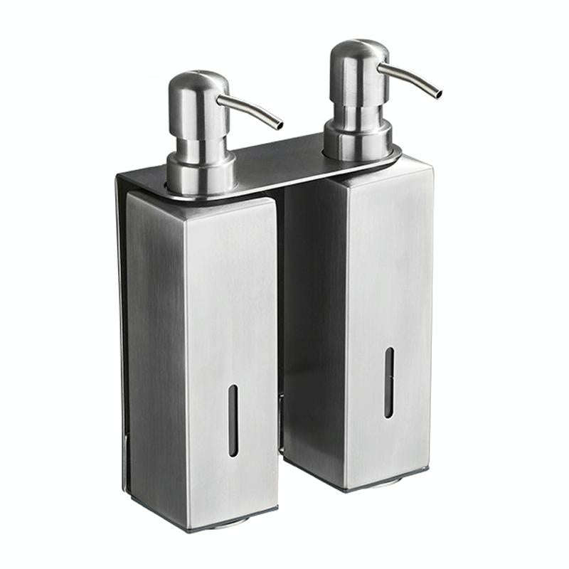 Hotel Stainless Steel Soap Dispenser Home Wall Mounted No Punch Press To Soap Bottle, Style: Squa...