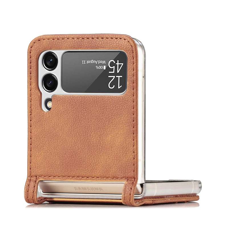 For Samsung Galaxy Z Flip 4 5G Folding Litchi Texture Card Wallet Phone Case(Brown)