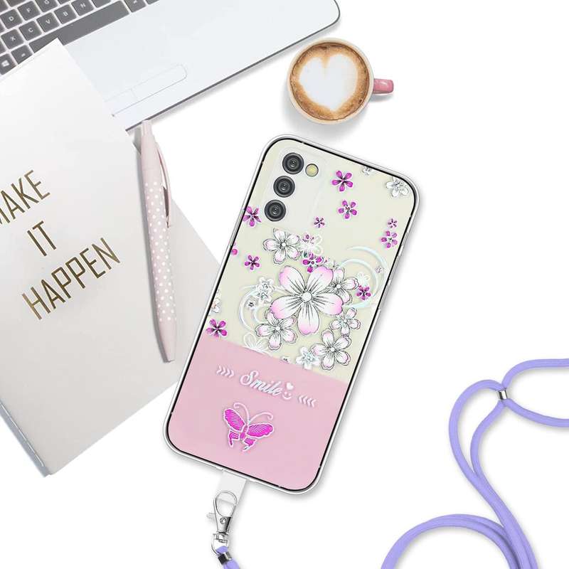 For Samsung Galaxy A54 5G Bronzing Butterfly Flower TPU Phone Case with Lanyard(Cherry Blossoms)