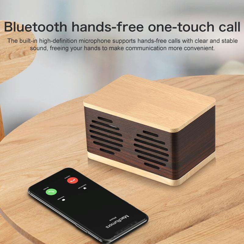 D70 QI Standard Subwoofer Wooden Bluetooth 4.2 Speaker, Support TF Card & 3.5mm AUX Brown