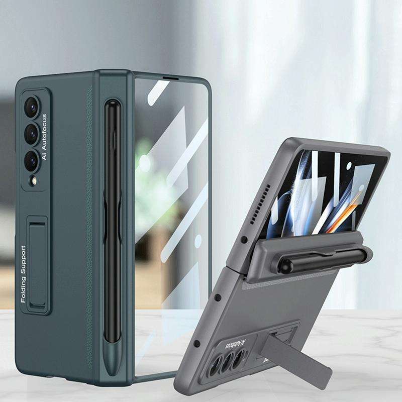 For Samsung Galaxy Z Fold4 GKK Magnetic Hinge Flip Phone Case with Holder & Pen Slot(Wine Red)