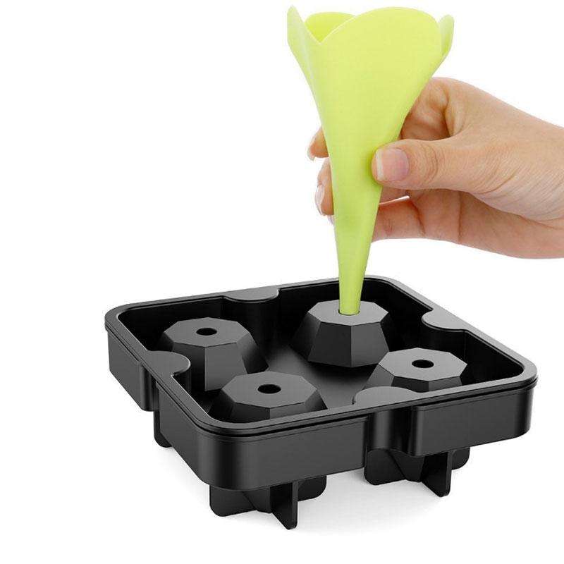 New 4 Cavity Diamond Shape 3D Ice Cube Mold Maker Bar Party Silicone Trays Chocolate Mold Kitchen...
