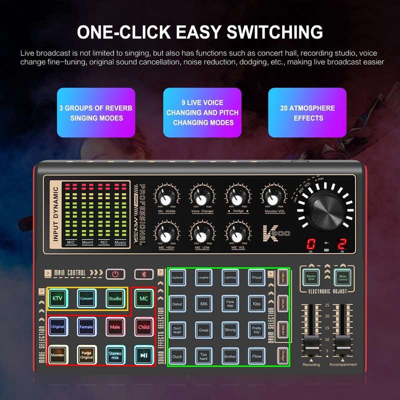PULUZ Phantom Power OTG Lossless Live Sound Card Recording Sound Mixer, English Version(Black)