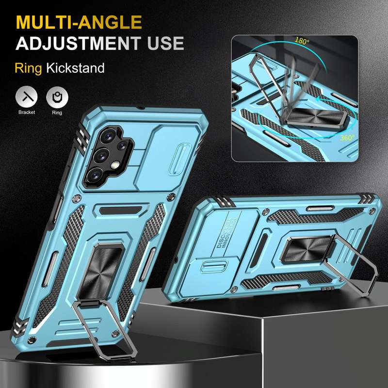 For Samsung Galaxy A32 5G Armor PC + TPU Camera Shield Phone Case(Light Blue)