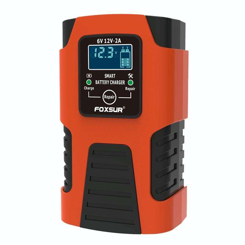 FOXSUR 2A / 6V / 12V Car / Motorcycle 3-stage Full Smart Battery Charger, Plug Type:US Plug(Red)